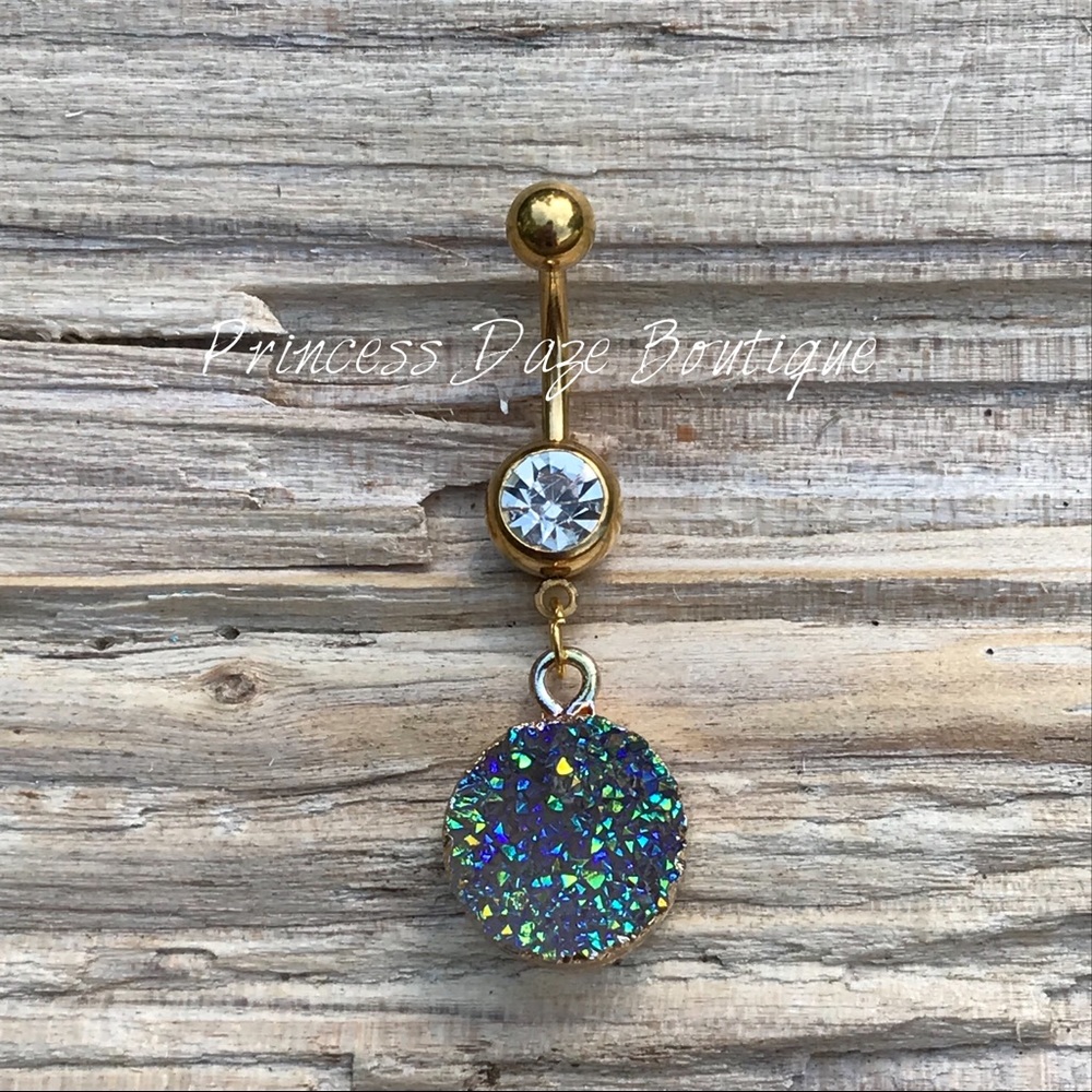 Iridescent Druzy Stone Goldā Belly Button Ring